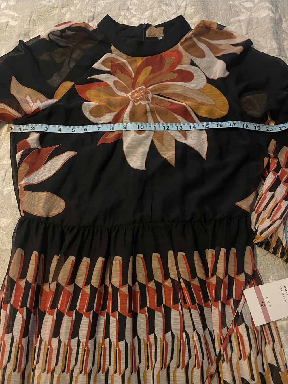 Maison Tara NWT Black Maxi Dress with Mustard, Rust & Cream Floral Accents - Picture 6 of 10